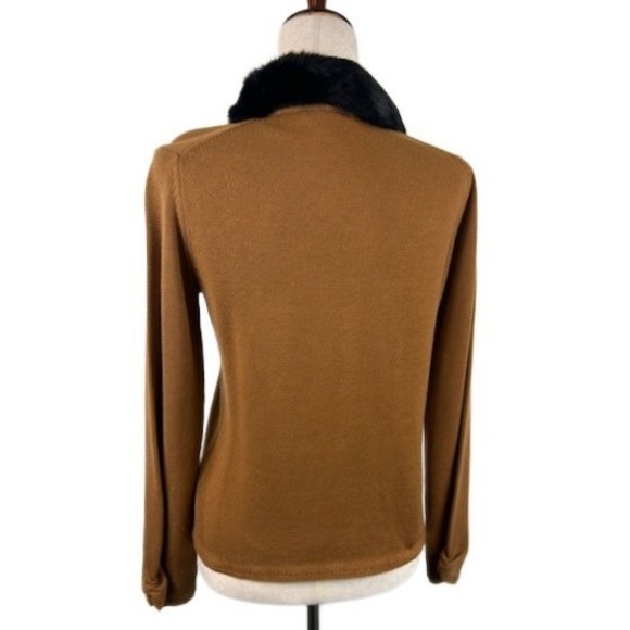 RARE Vintage Y2K Michael Simon Brown Black Cat Sweater Fur Collar Size Small - Picture 3 of 5